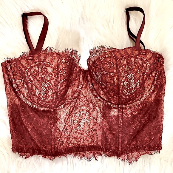 Scarlet Red Floral Lace Trim Sweetheart Neckline Bustier Corset Top